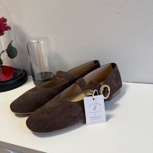 New Italian Shoemakers Dark Brown Suede Flats Mary Jane 8.5
